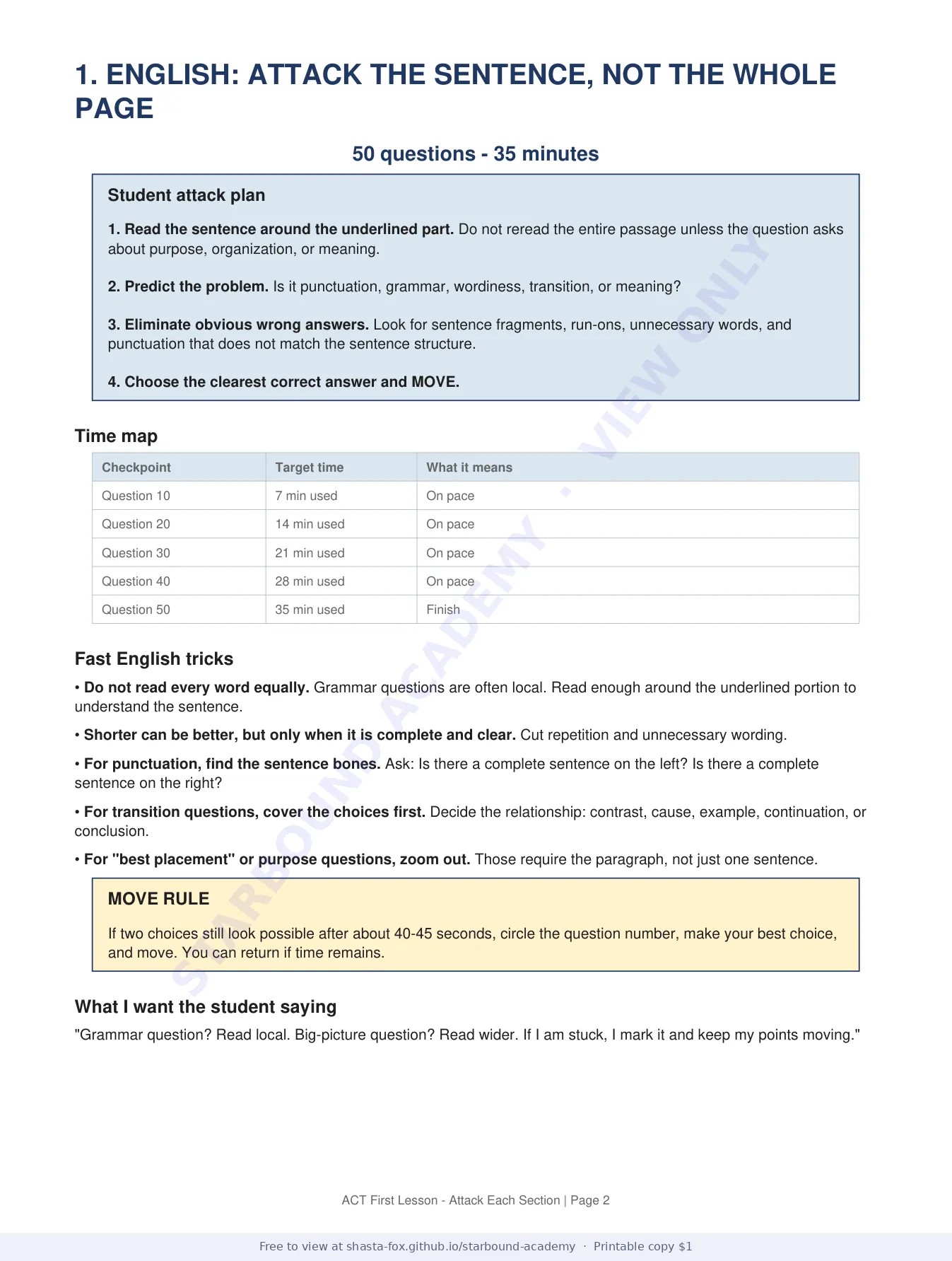 ACT First Lesson: How to Attack Each Section, page 2 of 7