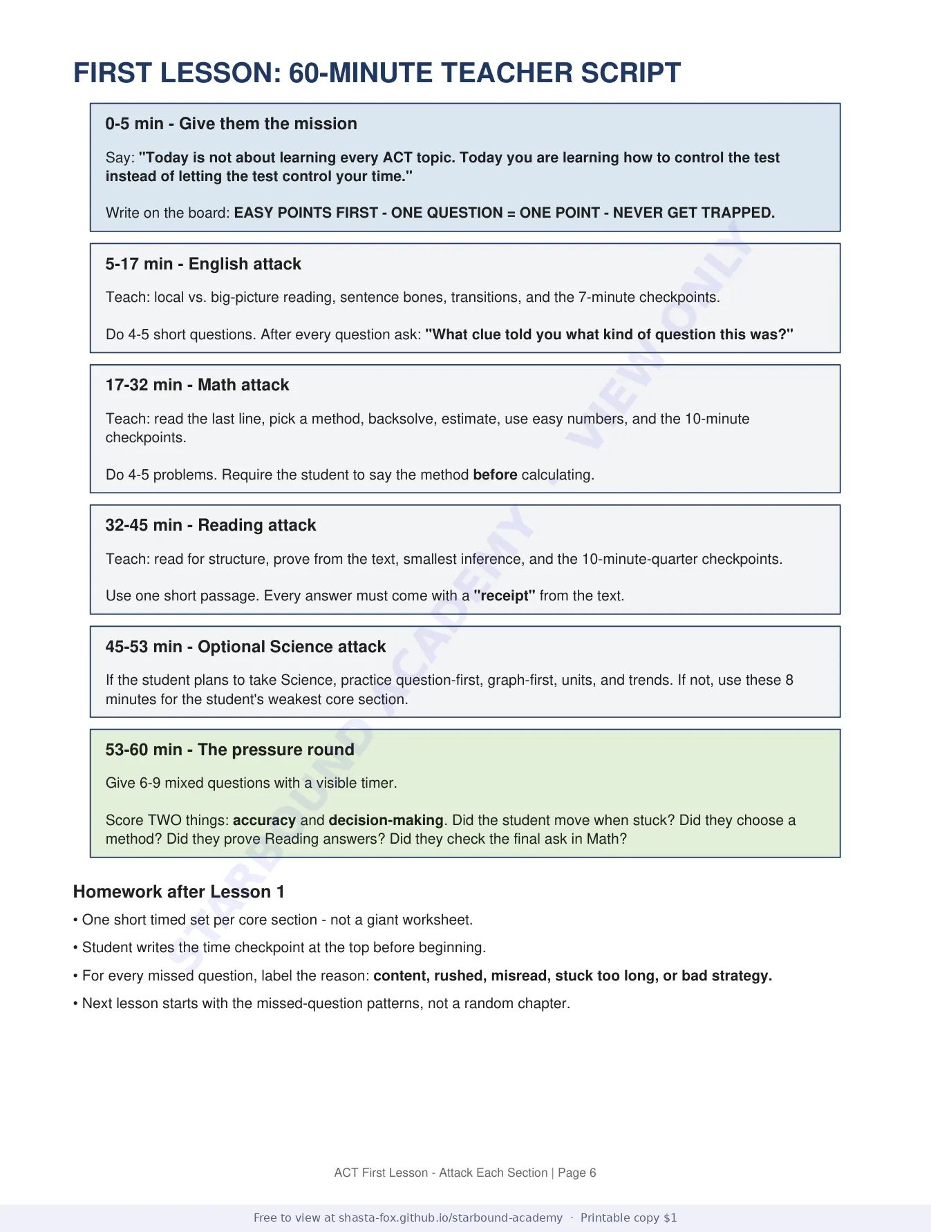 ACT First Lesson: How to Attack Each Section, page 6 of 7