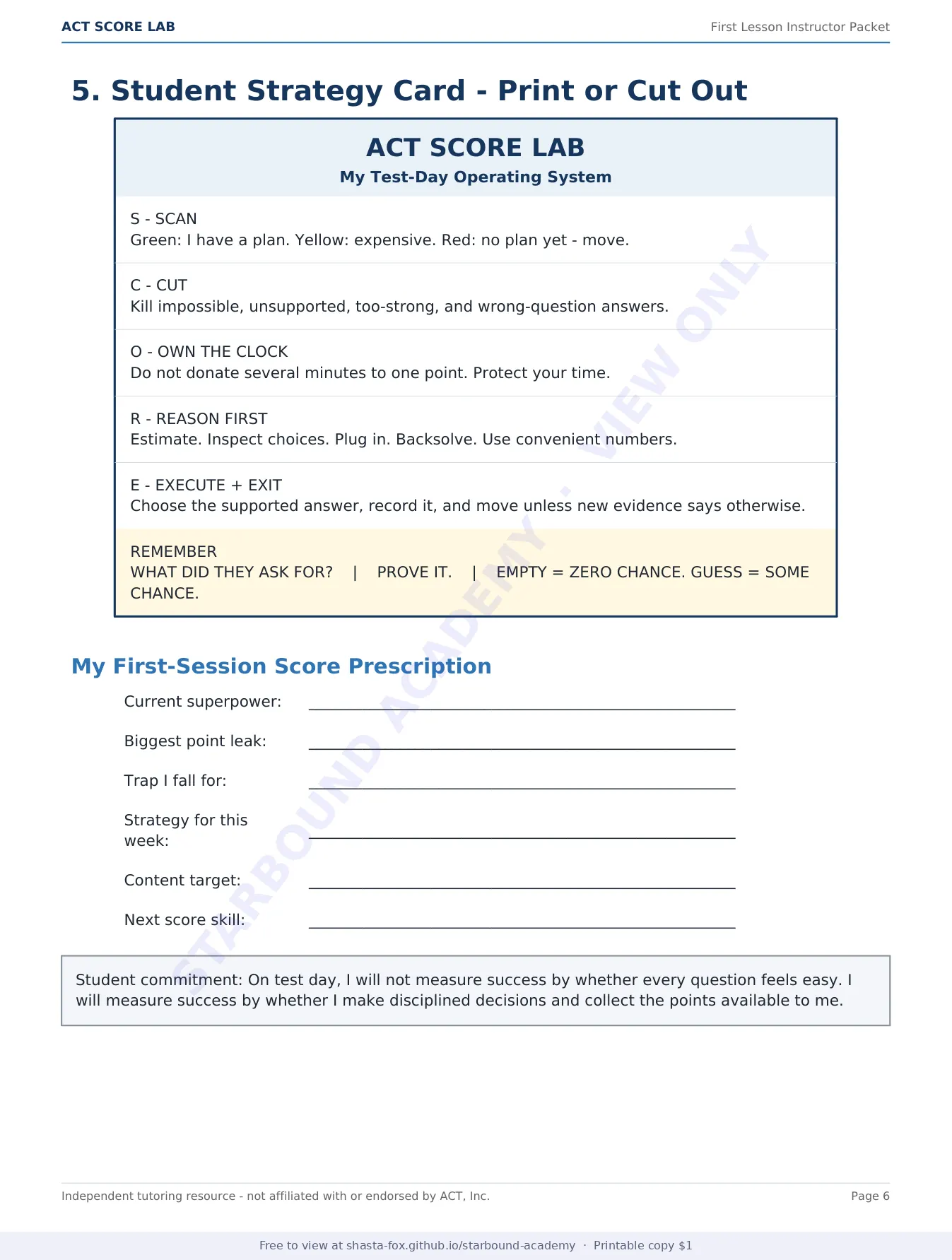 ACT Score Lab: First Lesson Instructor Packet, page 6 of 10