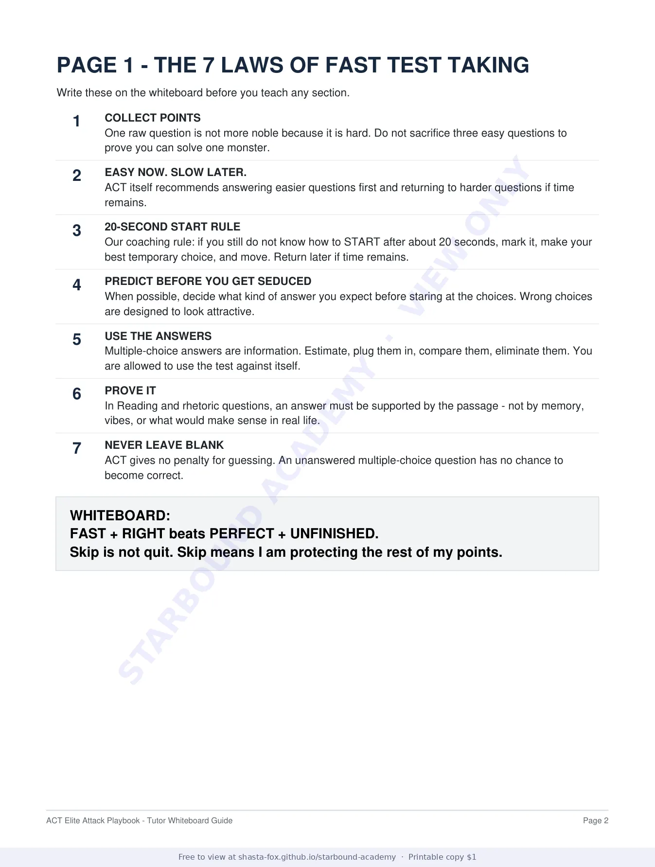 ACT Elite Attack Whiteboard Playbook, page 2 of 10