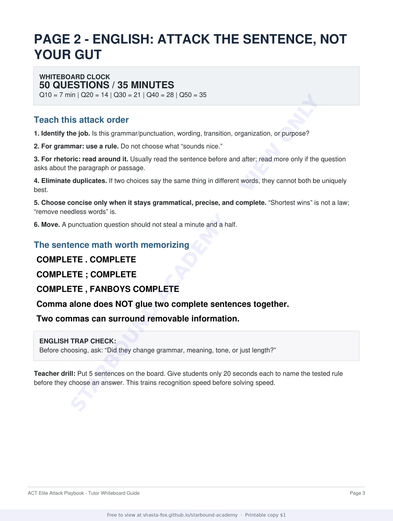 ACT Elite Attack Whiteboard Playbook, page 3 of 10