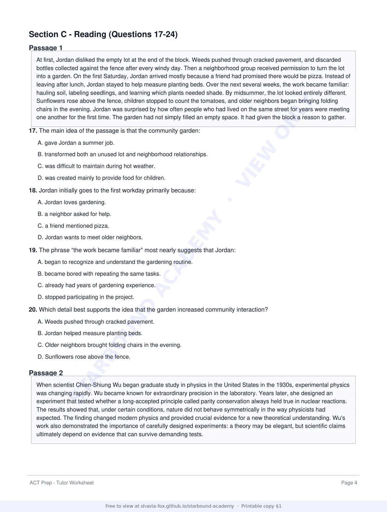 ACT Prep Worksheet 1: First-Lesson Diagnostic, page 4 of 6