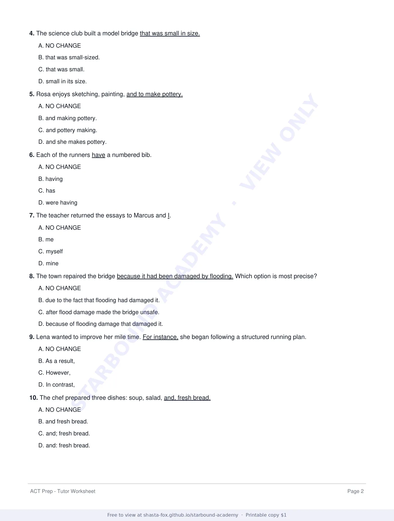 ACT Prep Worksheet 3: English and Reading Strategy, page 2 of 8