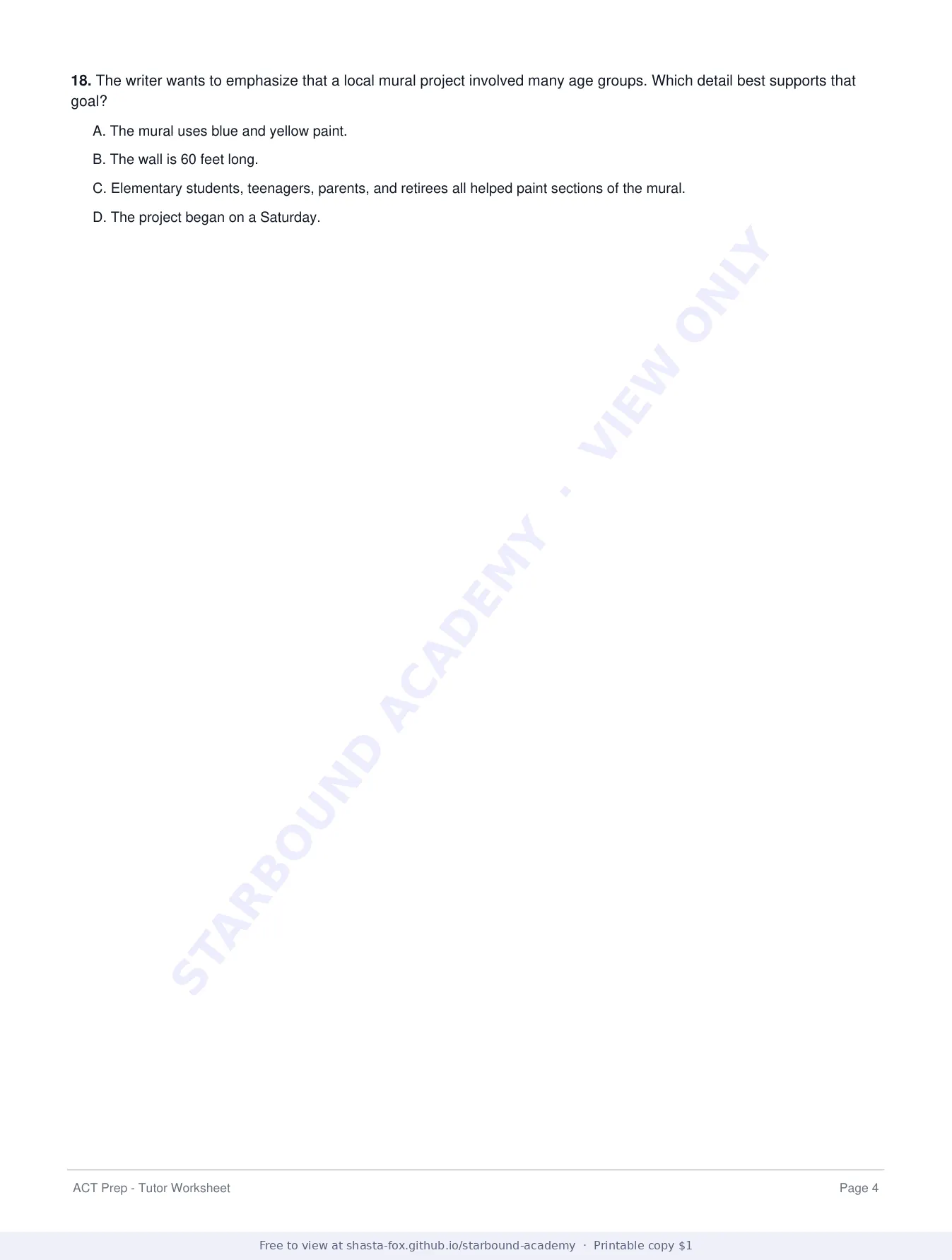 ACT Prep Worksheet 3: English and Reading Strategy, page 4 of 8