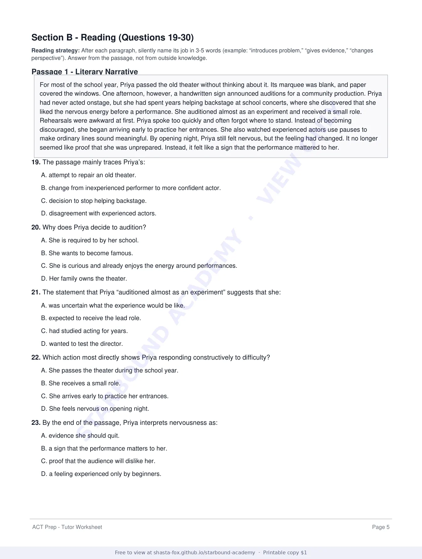 ACT Prep Worksheet 3: English and Reading Strategy, page 5 of 8
