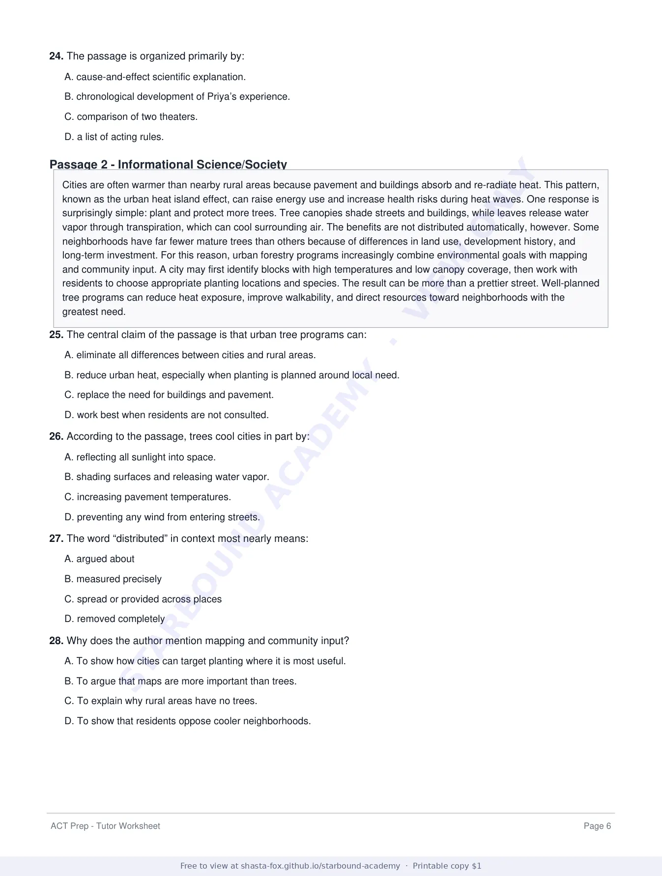 ACT Prep Worksheet 3: English and Reading Strategy, page 6 of 8