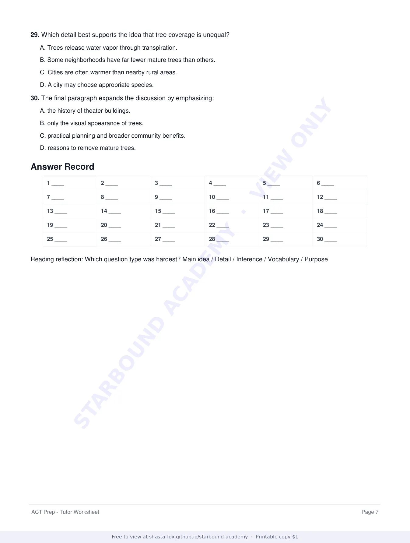ACT Prep Worksheet 3: English and Reading Strategy, page 7 of 8