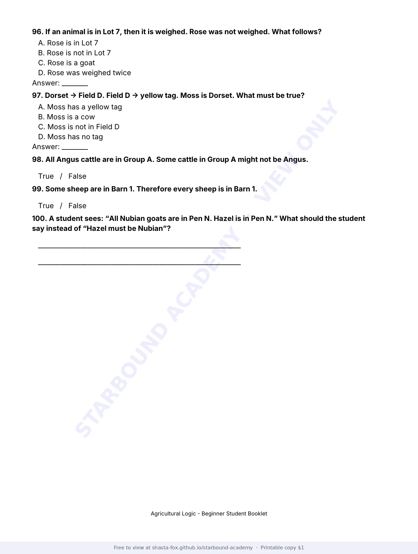 Agricultural Logic: Beginner Booklet, page 21 of 22