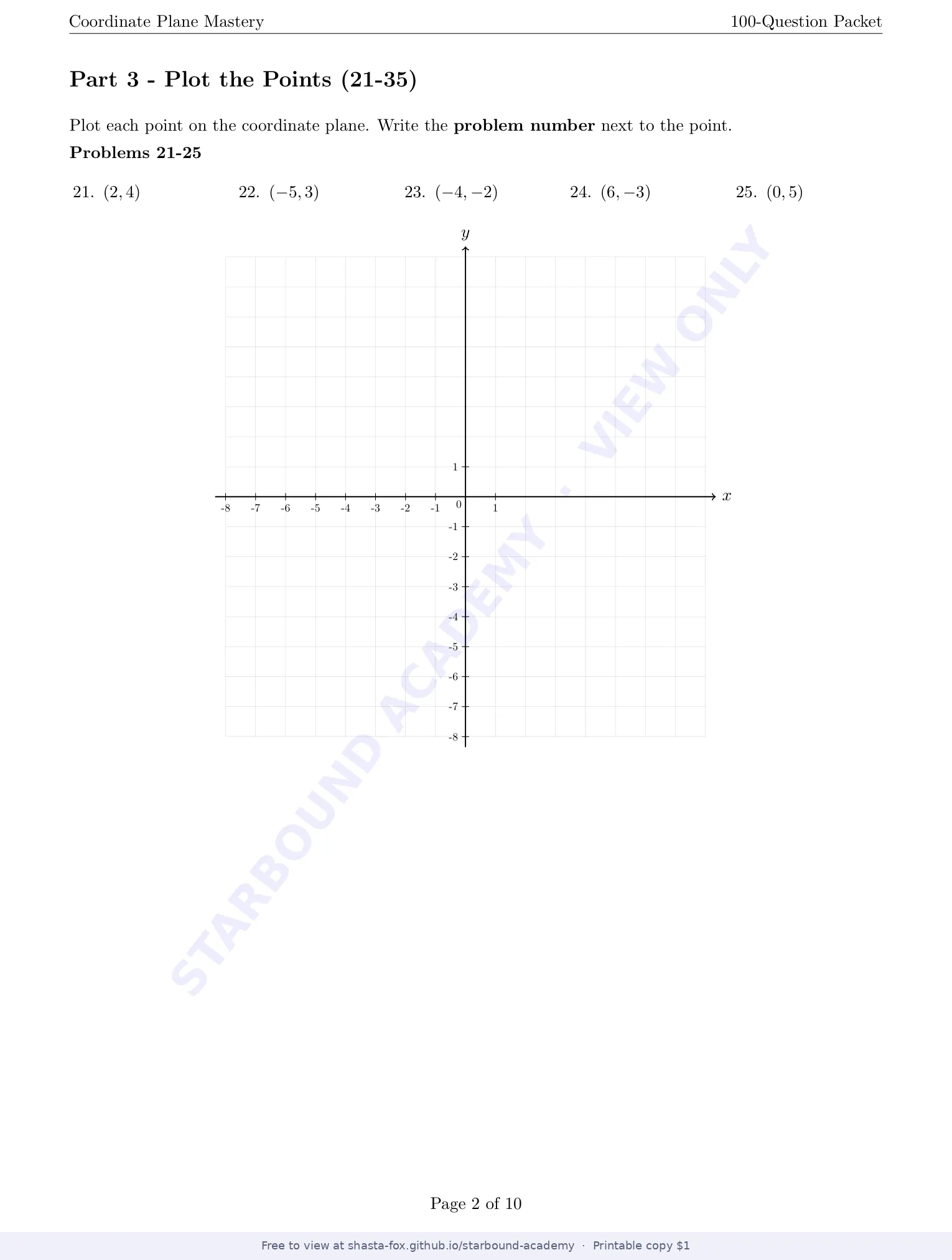 Coordinate Plane Mastery, page 2 of 10