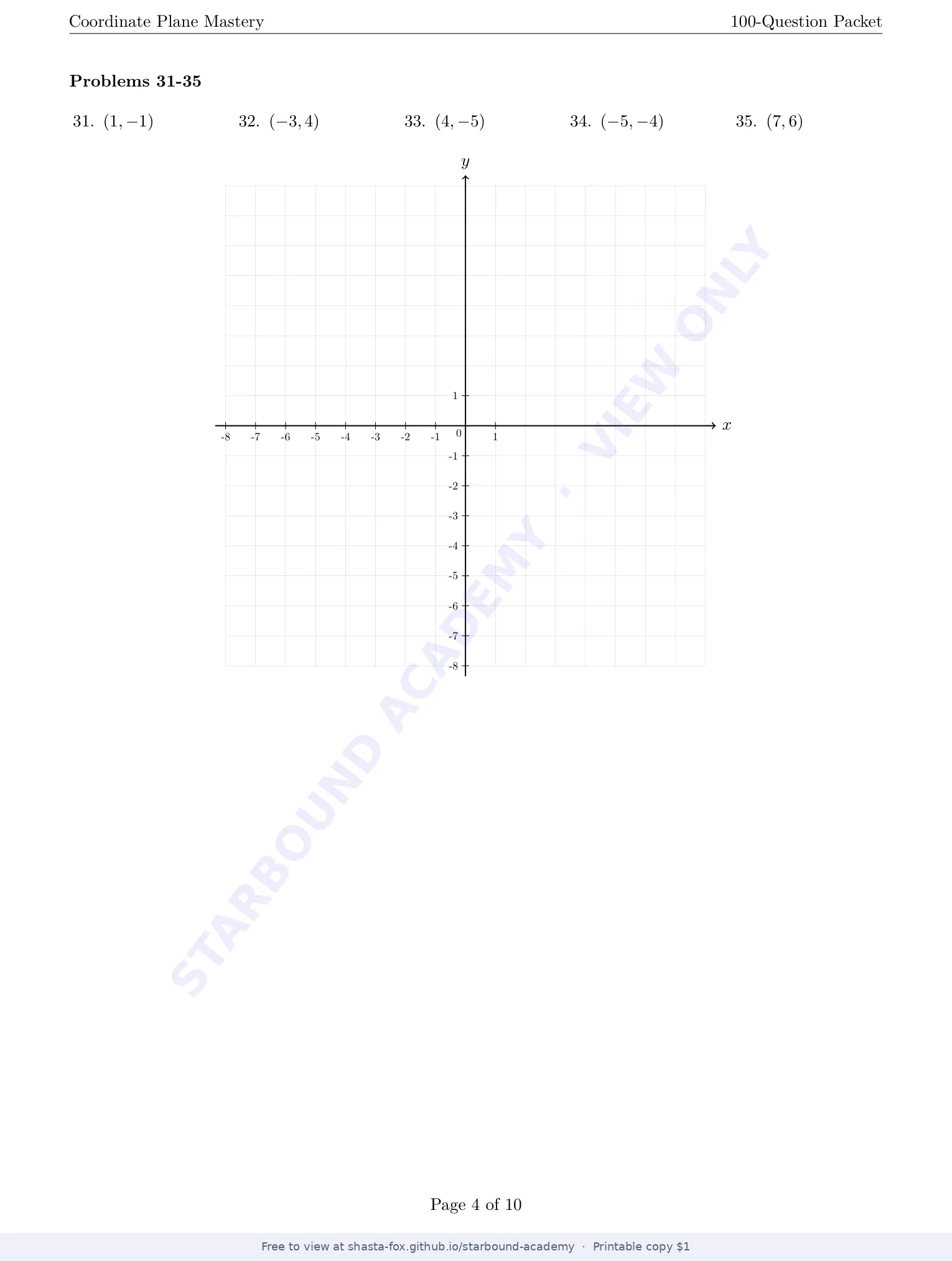 Coordinate Plane Mastery, page 4 of 10