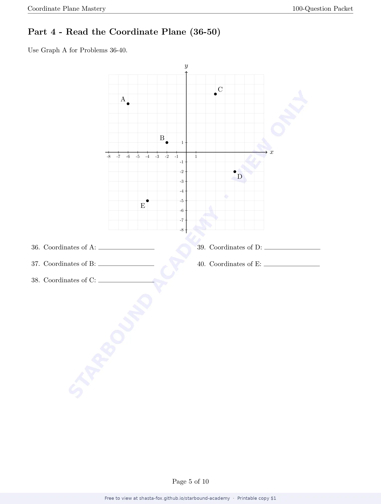 Coordinate Plane Mastery, page 5 of 10