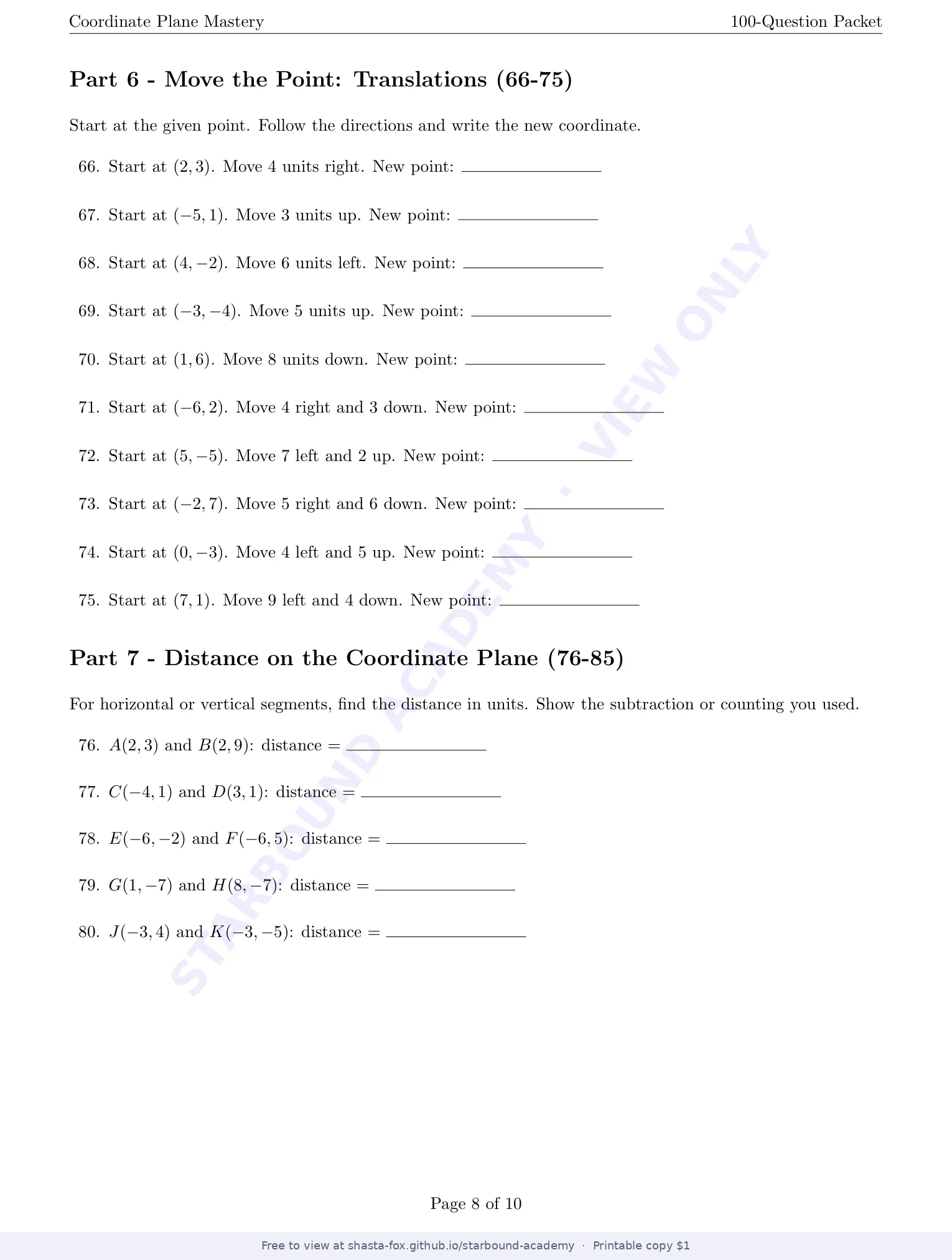 Coordinate Plane Mastery, page 8 of 10