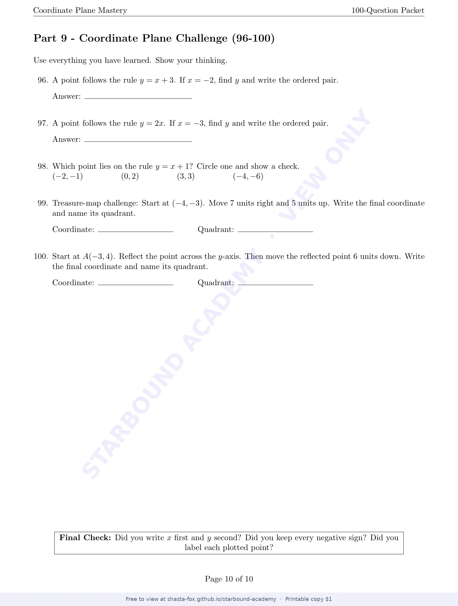Coordinate Plane Mastery, page 10 of 10