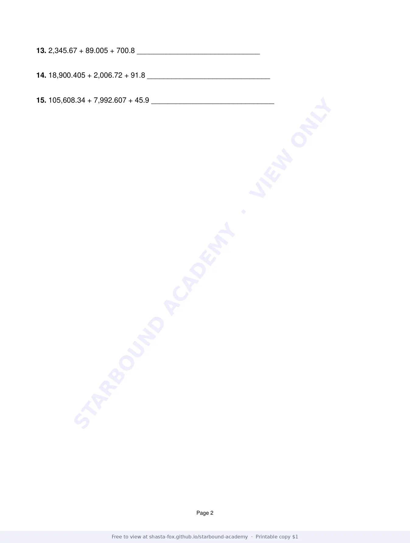 Cumulative Arithmetic Review, page 2 of 10