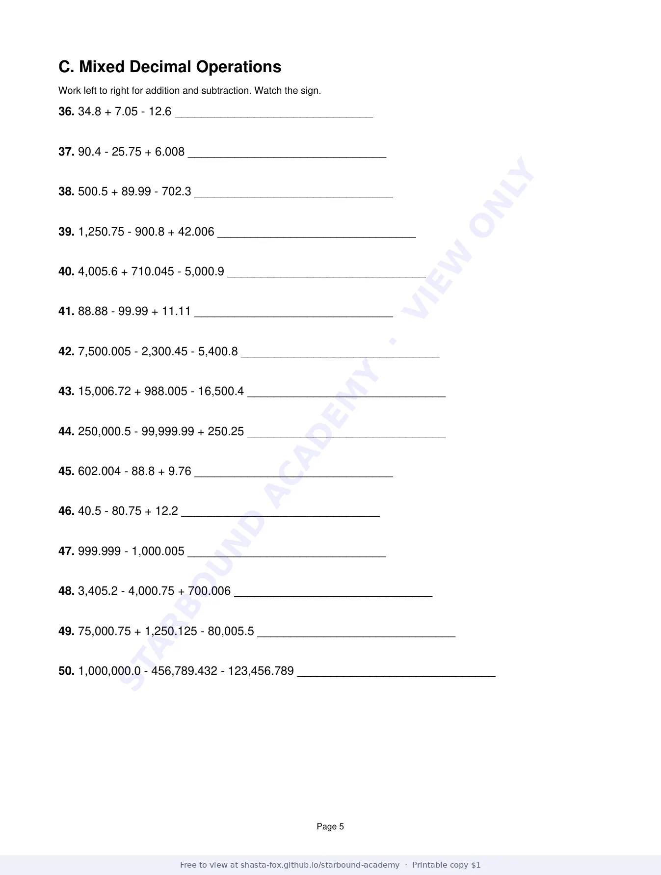 Cumulative Arithmetic Review, page 5 of 10