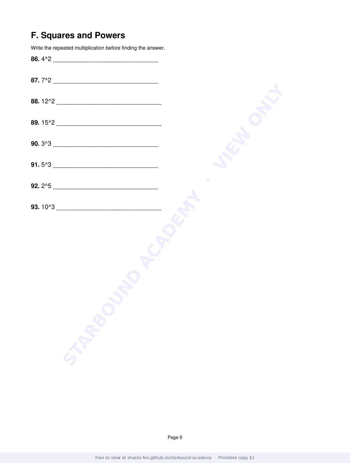 Cumulative Arithmetic Review, page 9 of 10