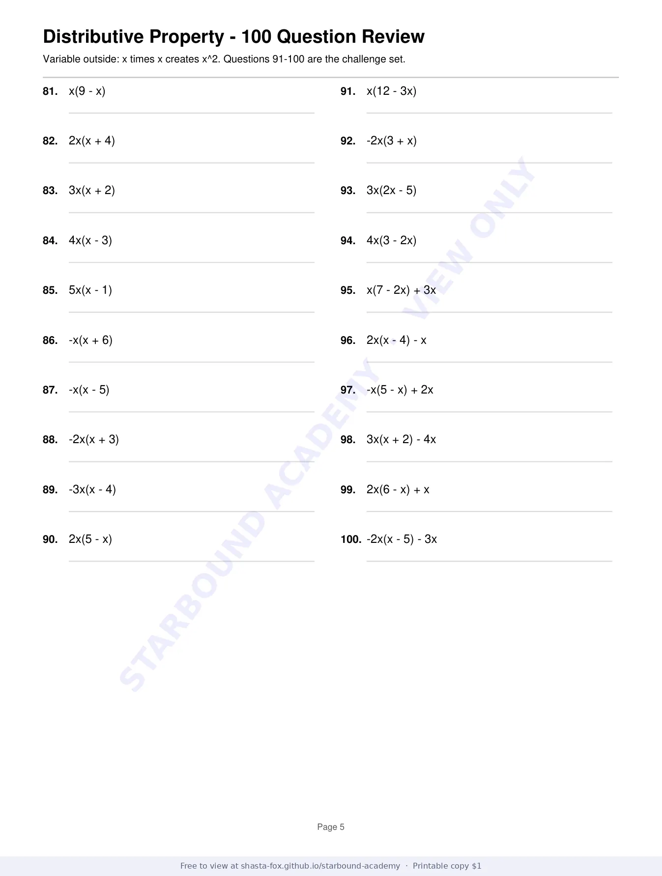 Distributive Property: 100-Question Review, page 5 of 7