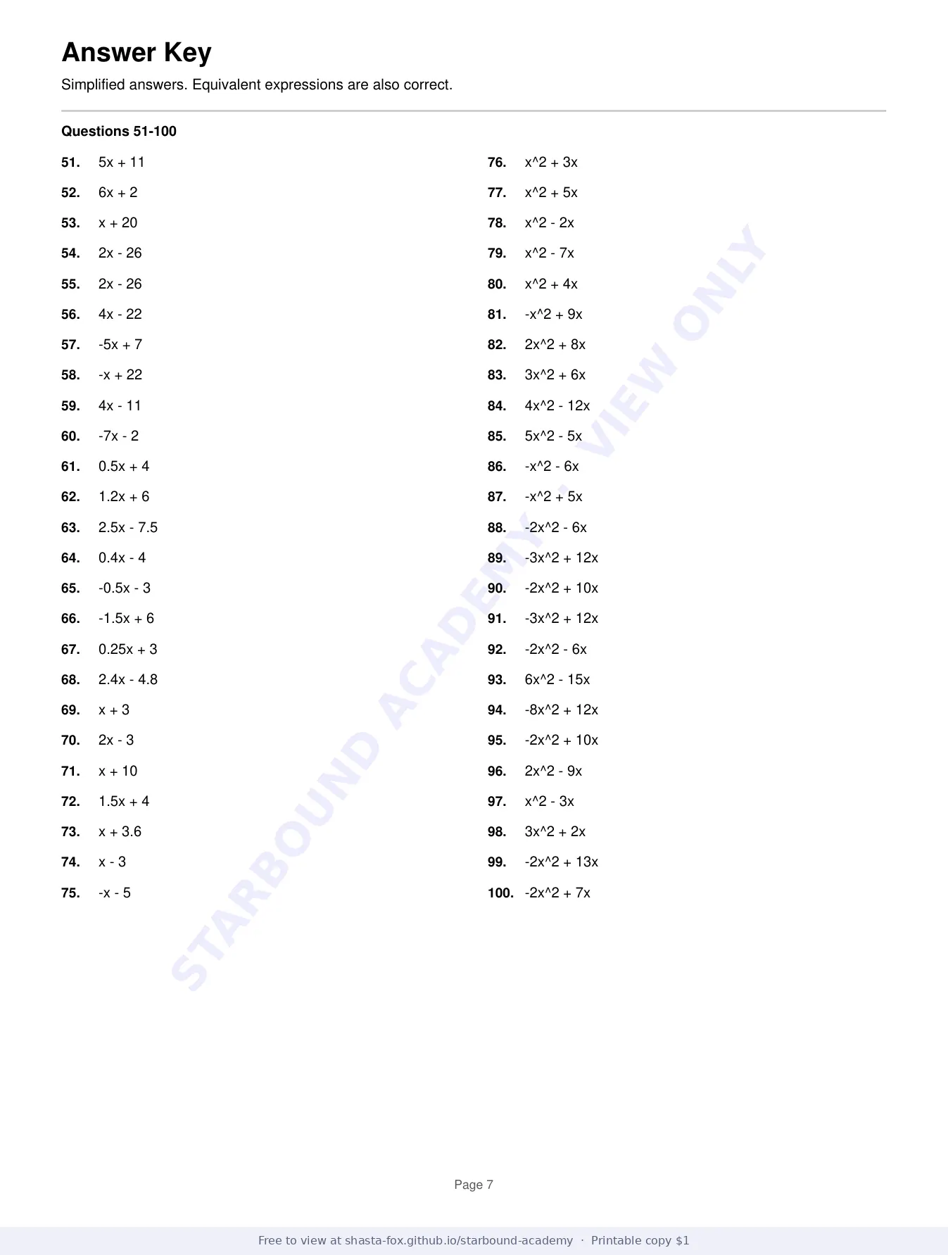 Distributive Property: 100-Question Review, page 7 of 7