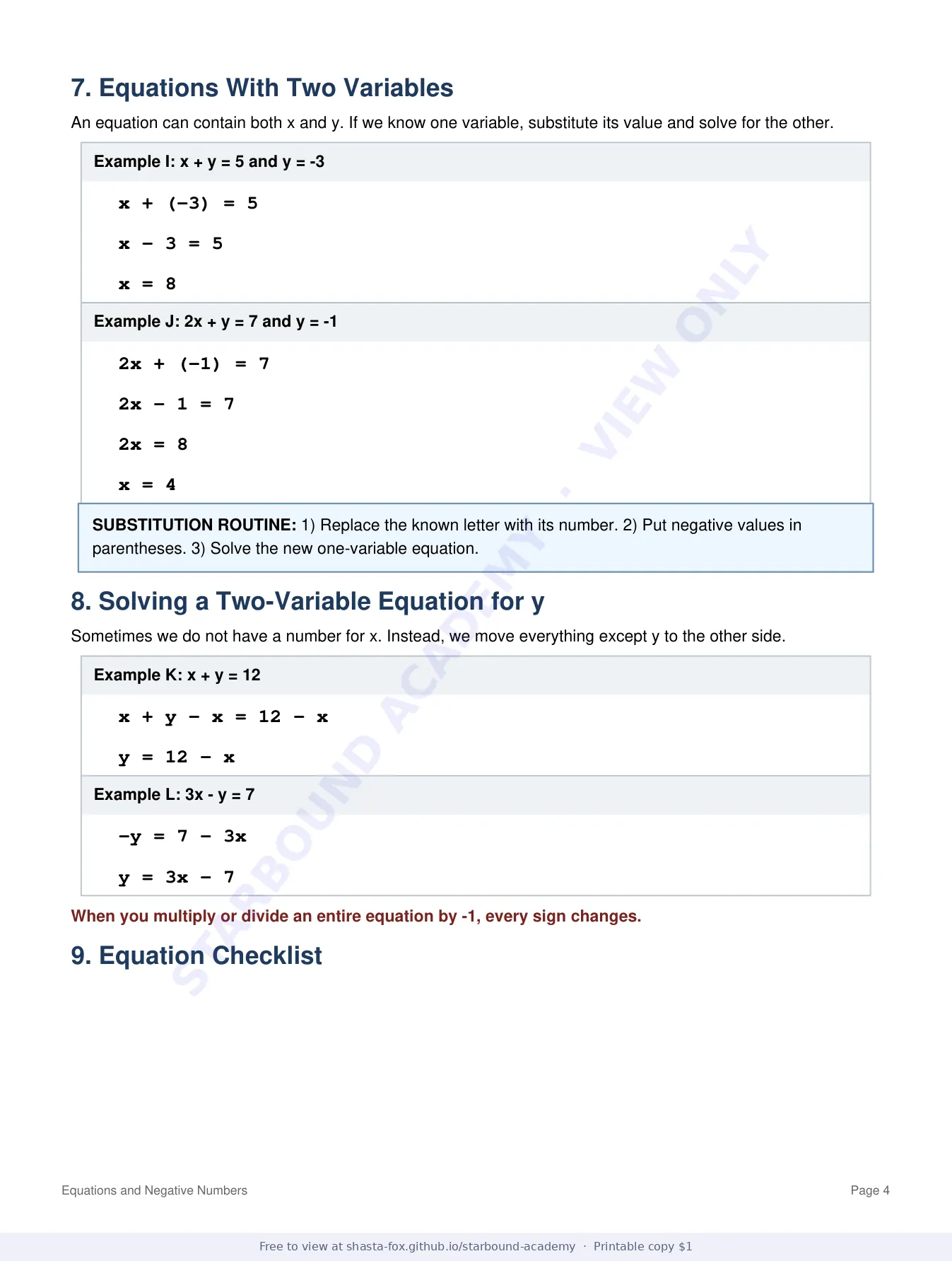 Equation Notes: Equations and Negative Numbers, page 4 of 5