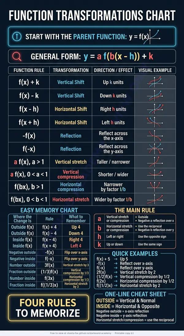 Preview of Function Transformations Chart