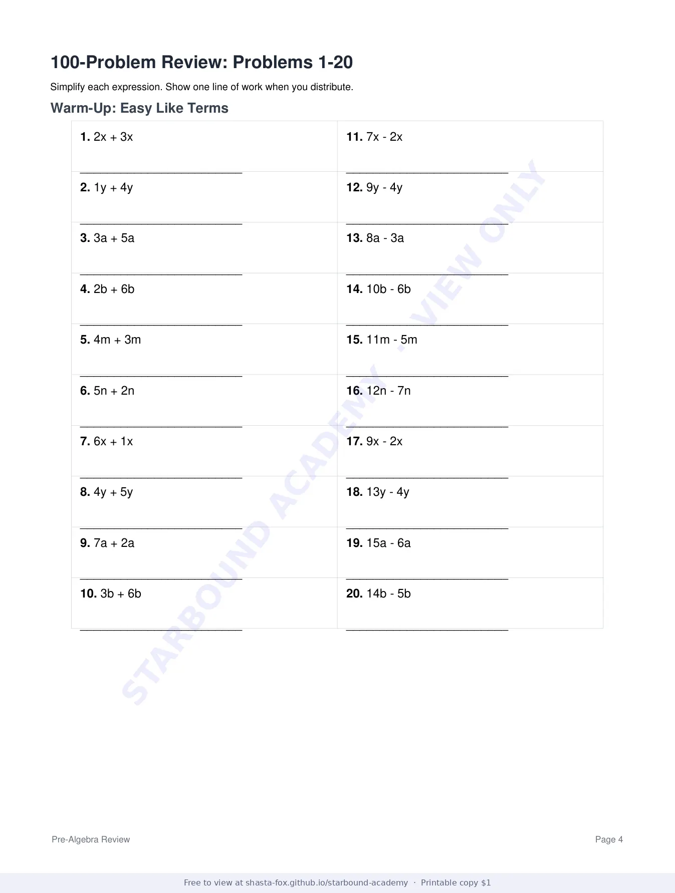 Combining Like Terms and the Distributive Property, page 4 of 8