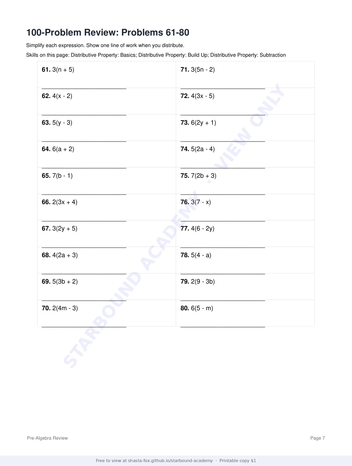 Combining Like Terms and the Distributive Property, page 7 of 8