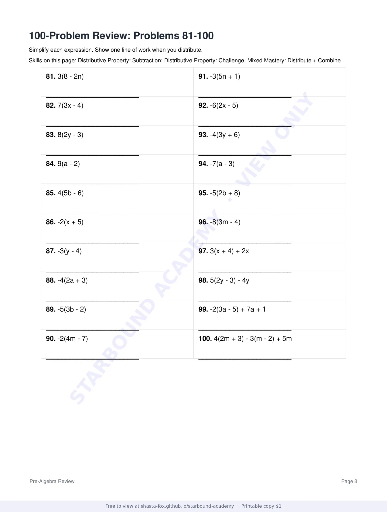 Combining Like Terms and the Distributive Property, page 8 of 8