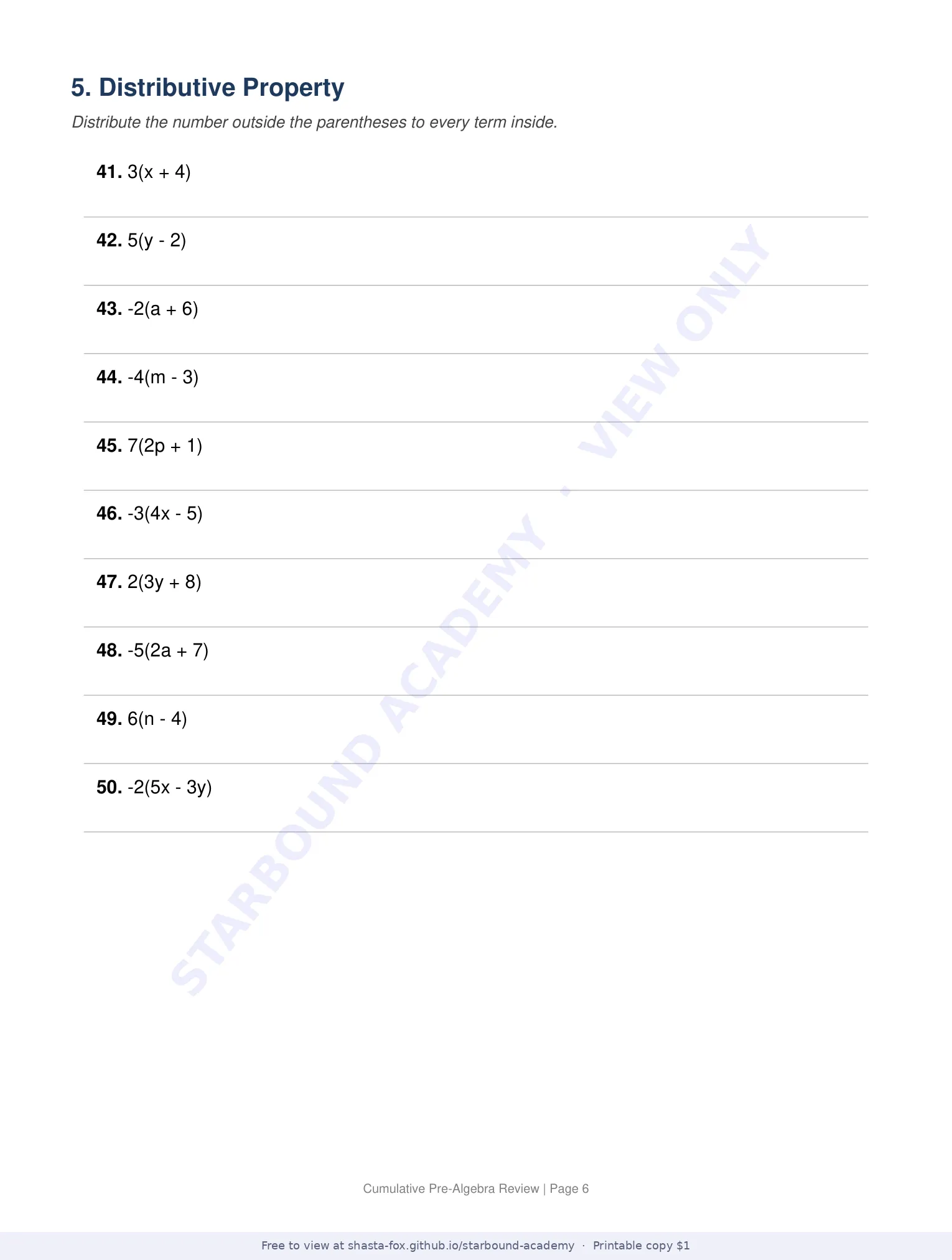 Cumulative Pre-Algebra Review, page 6 of 11