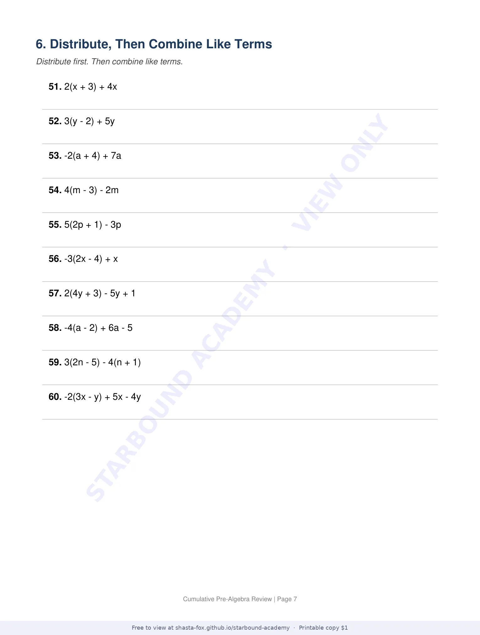 Cumulative Pre-Algebra Review, page 7 of 11
