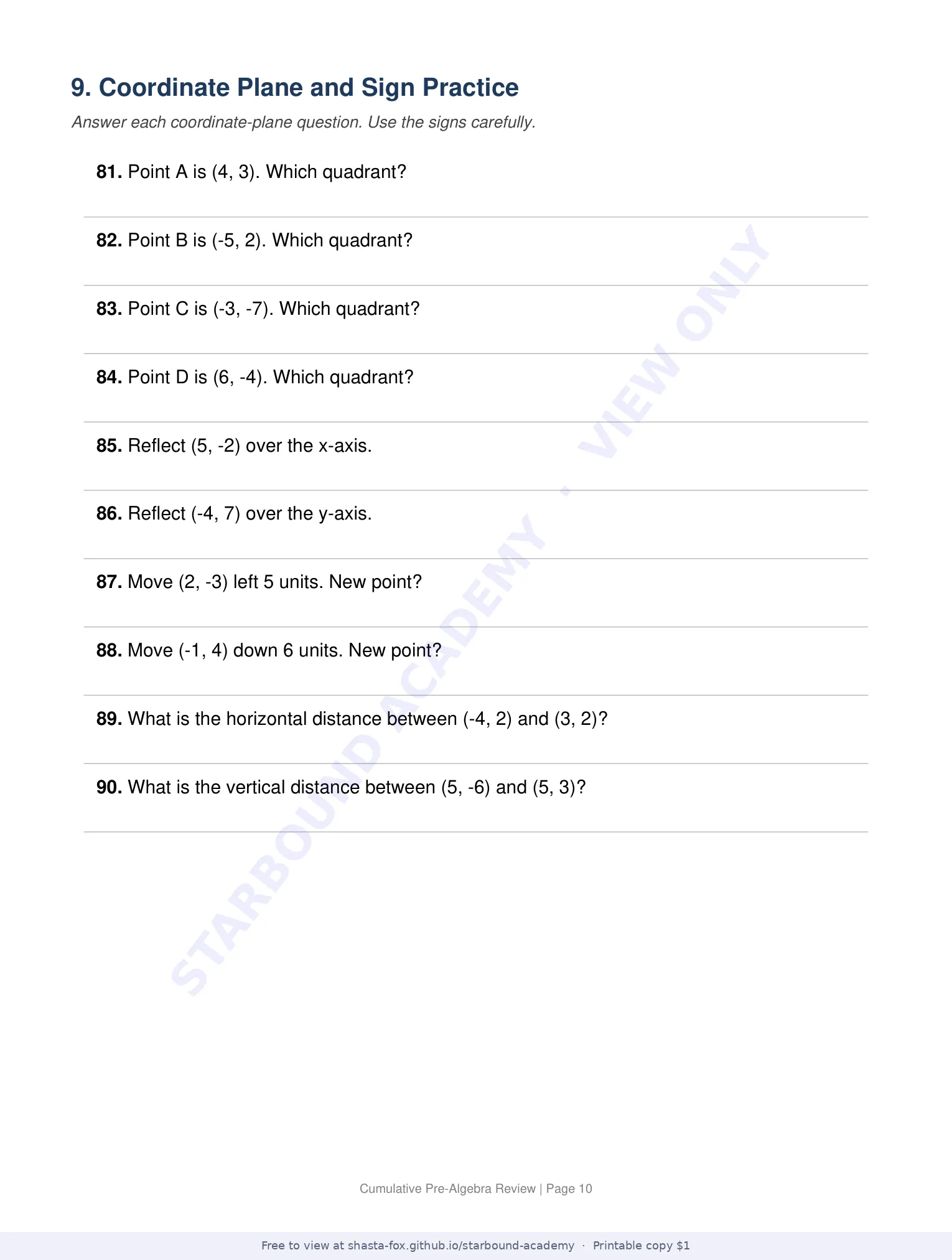 Cumulative Pre-Algebra Review, page 10 of 11