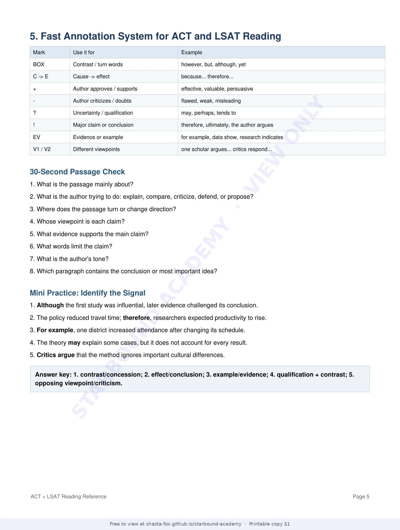 ACT + LSAT Reading: Keywords and Transitions, page 5 of 6